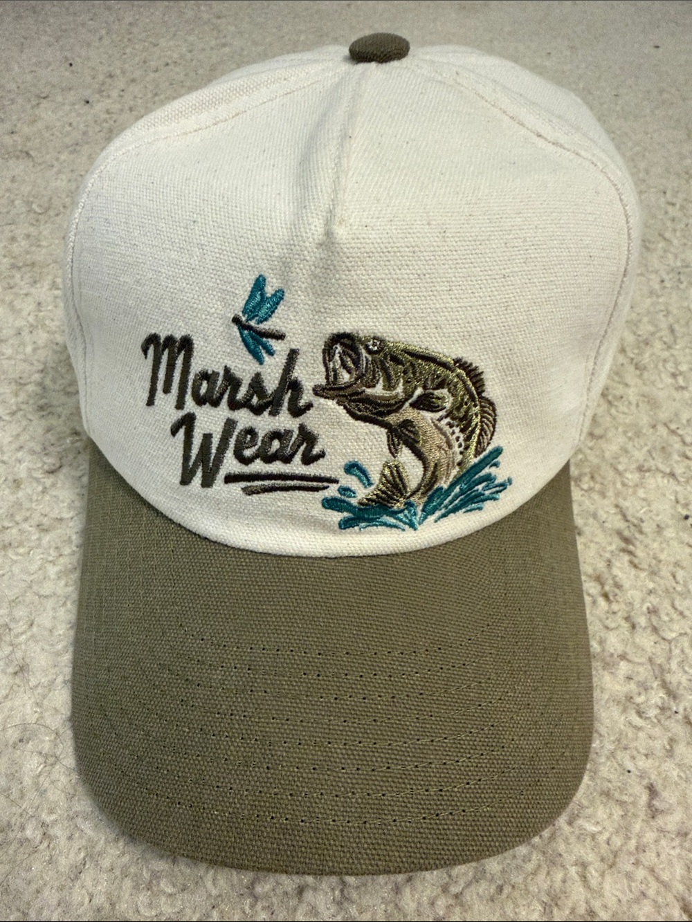 Marsh Wear White and Olive Fishing Cap